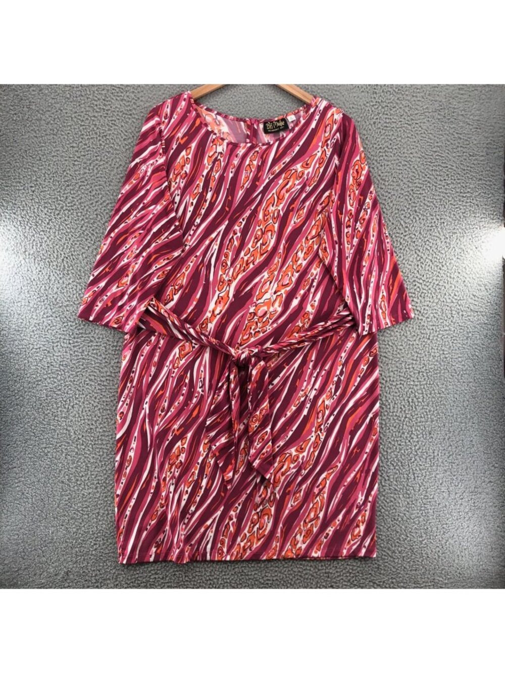 Bob Mackie Dress Women Extra Large Wearable Art Coral Shift Belted 3/4 Sleeves